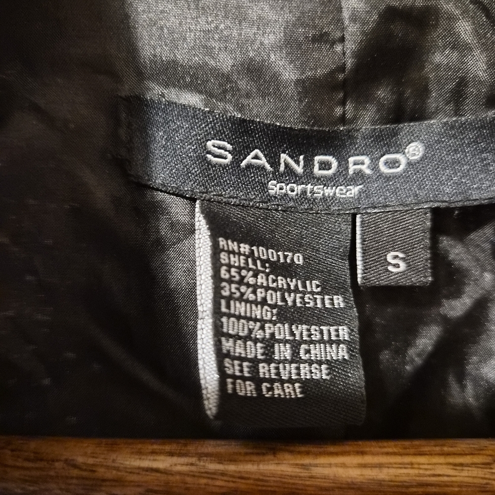 Sandro Black White Belted Coat Blazer Jacket Sz S - Picture 8 of 8